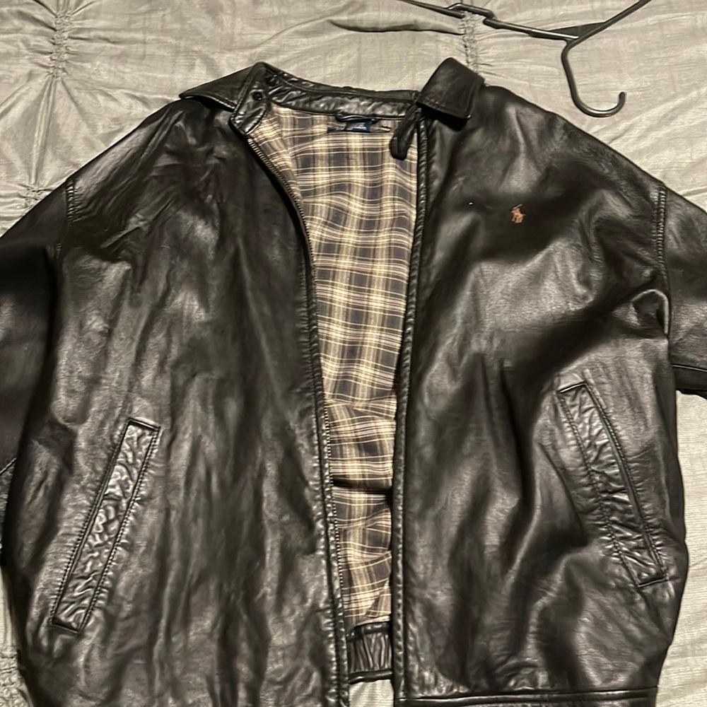 Black leather polo jacket